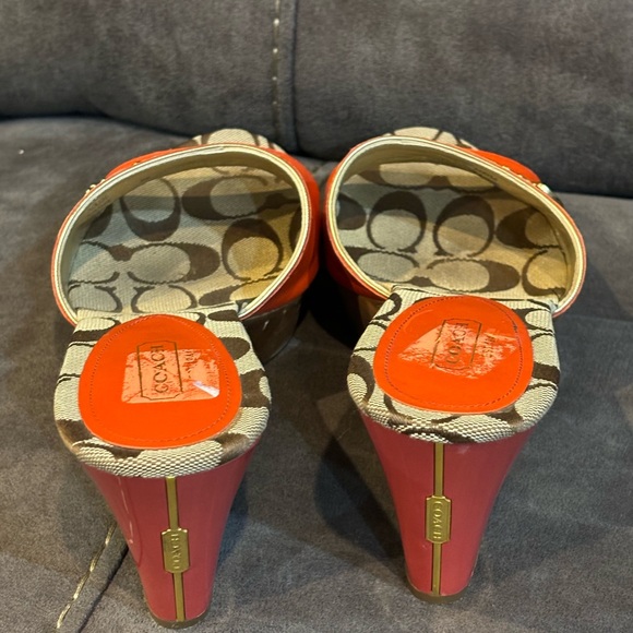 Coach Shoes Kathie Orange Gold Brown Leather Signature Logo Chestnut Size 8 - Picture 2 of 12